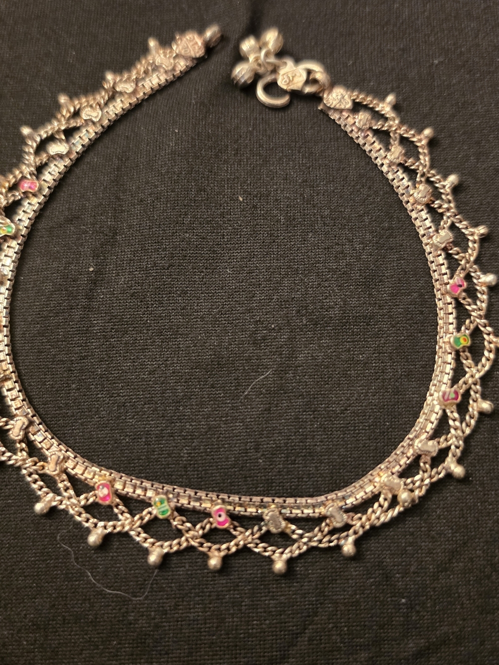 Delicate Silver Tone Anklet with Multicolor Bead Accents